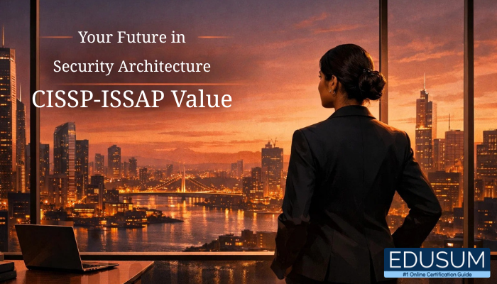 A professional overlooking a cityscape, symbolizing the career advancement and leadership opportunities unlocked by the ISC2 CISSP-ISSAP certification.